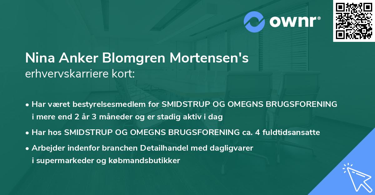 Nina Anker Blomgren Mortensen's erhvervskarriere kort