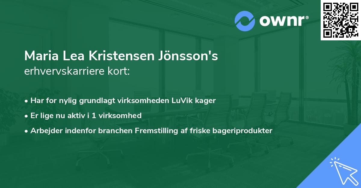 Maria Lea Kristensen Jönsson's erhvervskarriere kort