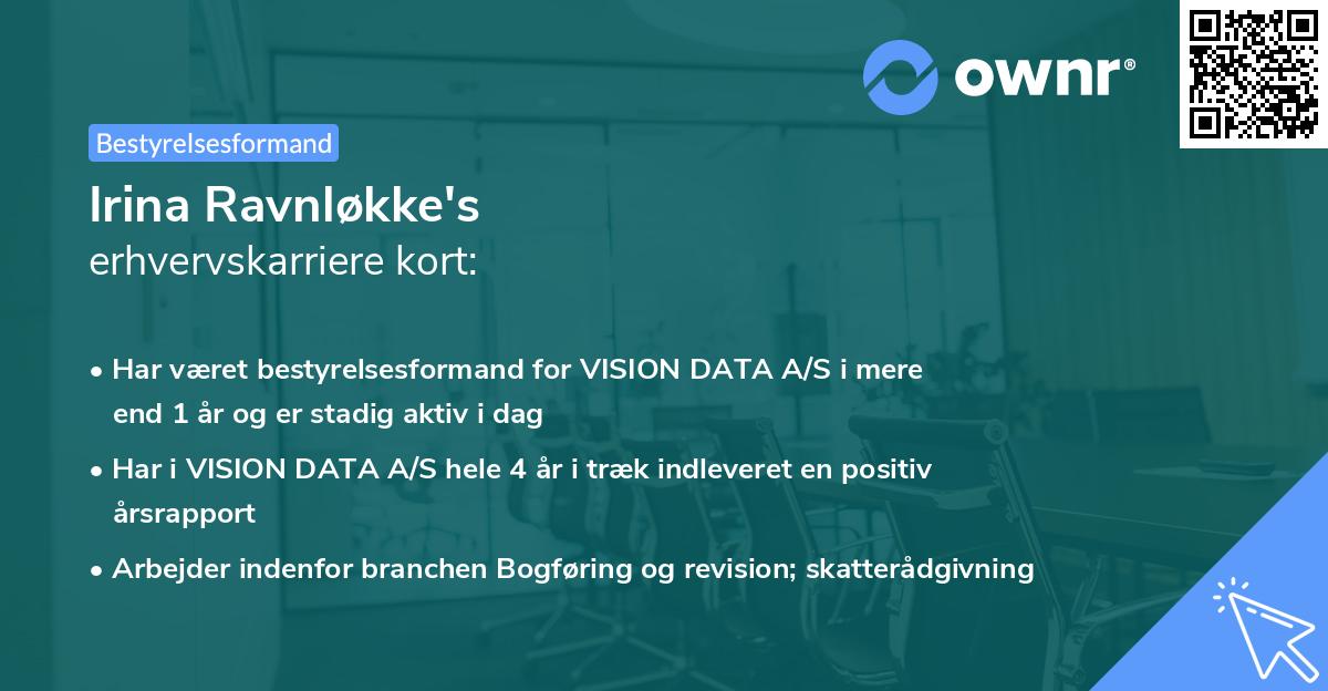 Irina Ravnløkke's erhvervskarriere kort
