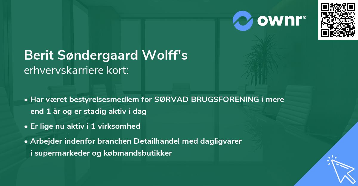 Berit Søndergaard Wolff's erhvervskarriere kort
