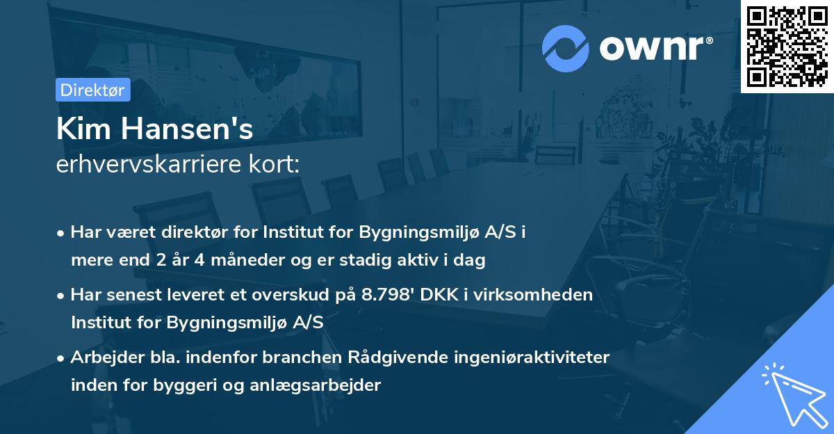 Kim Hansen's erhvervskarriere kort