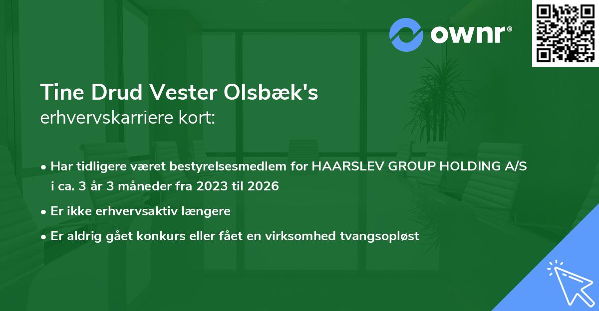 Tine Drud Vester Olsbæk's erhvervskarriere kort