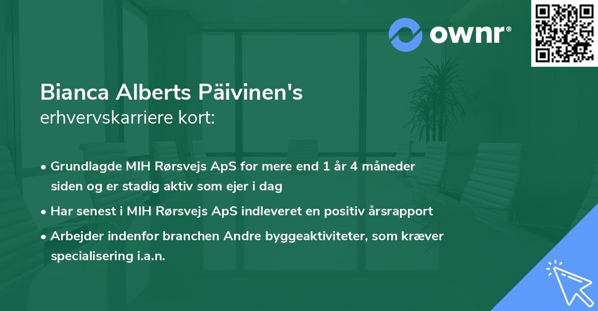 Bianca Alberts Päivinen's erhvervskarriere kort