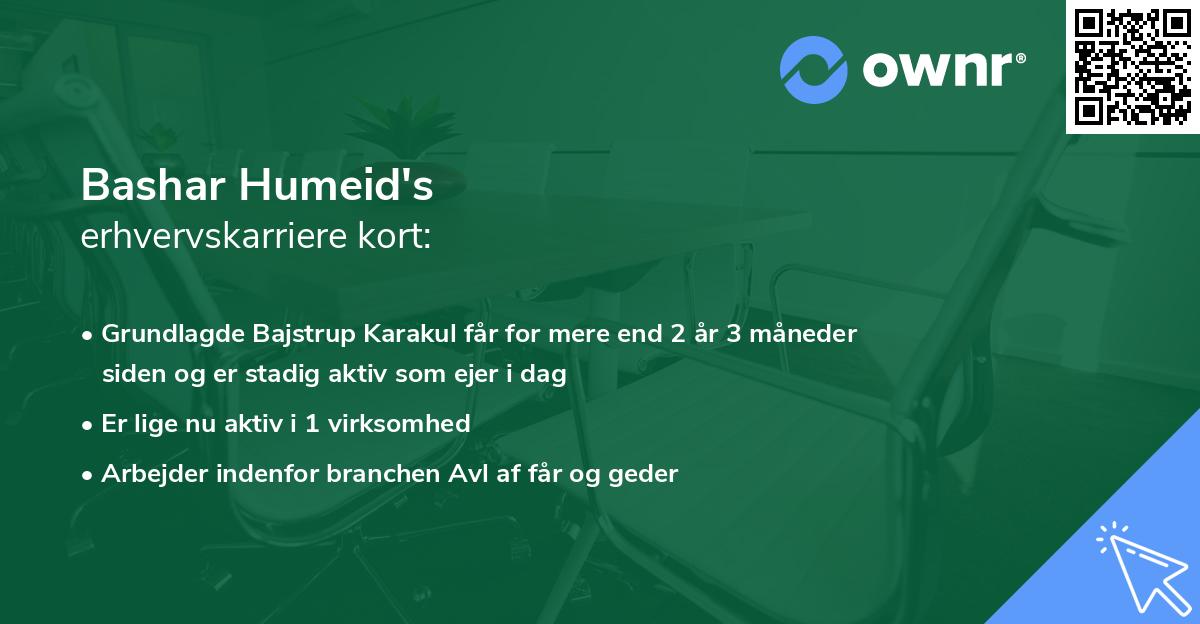 Bashar Humeid's erhvervskarriere kort