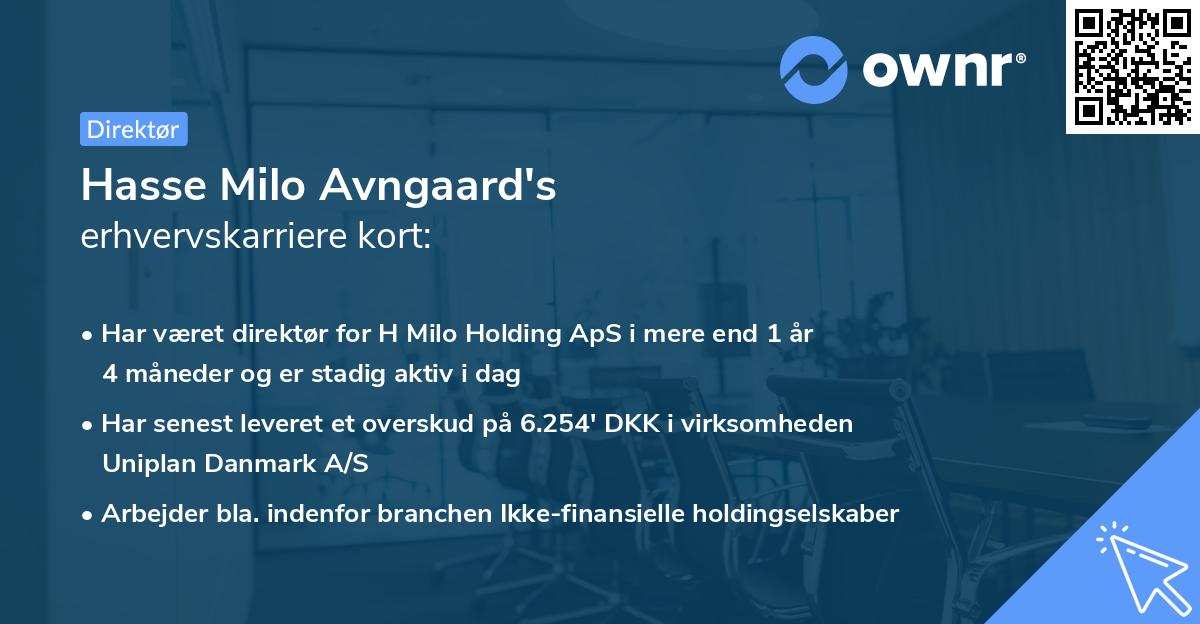 Hasse Milo Avngaard's erhvervskarriere kort