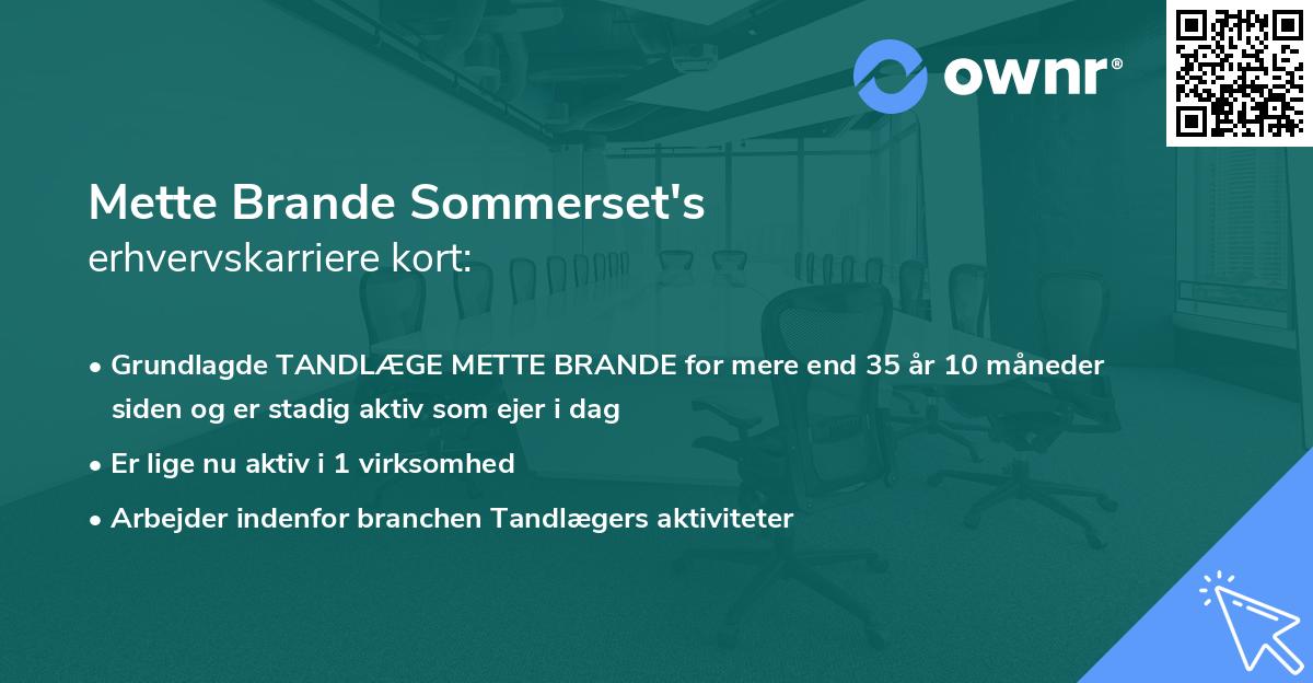 Mette Brande Sommerset's erhvervskarriere kort