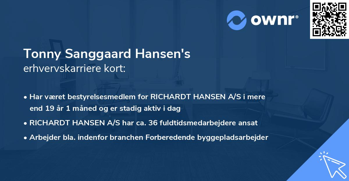 Tonny Sanggaard Hansen's erhvervskarriere kort