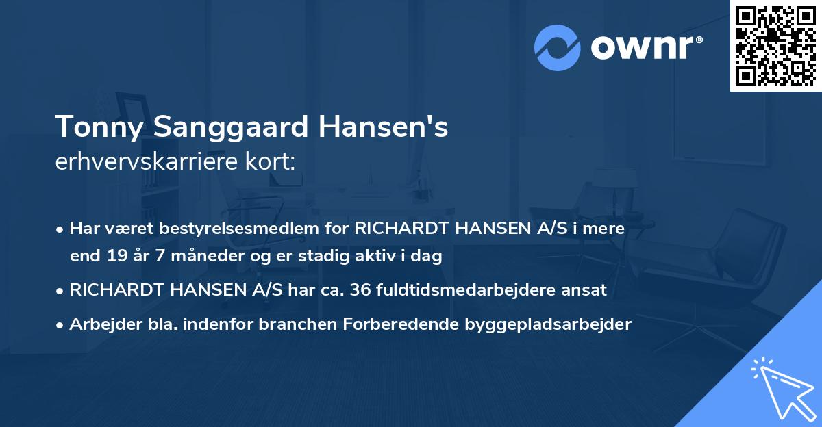 Tonny Sanggaard Hansen's erhvervskarriere kort