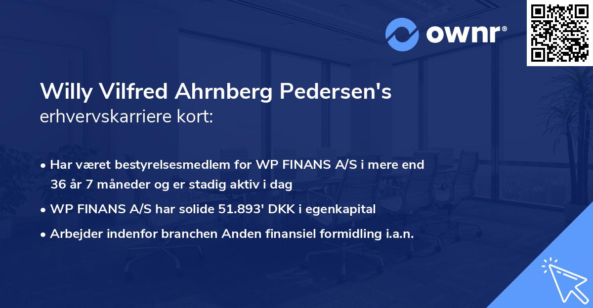 Willy Vilfred Ahrnberg Pedersen's erhvervskarriere kort