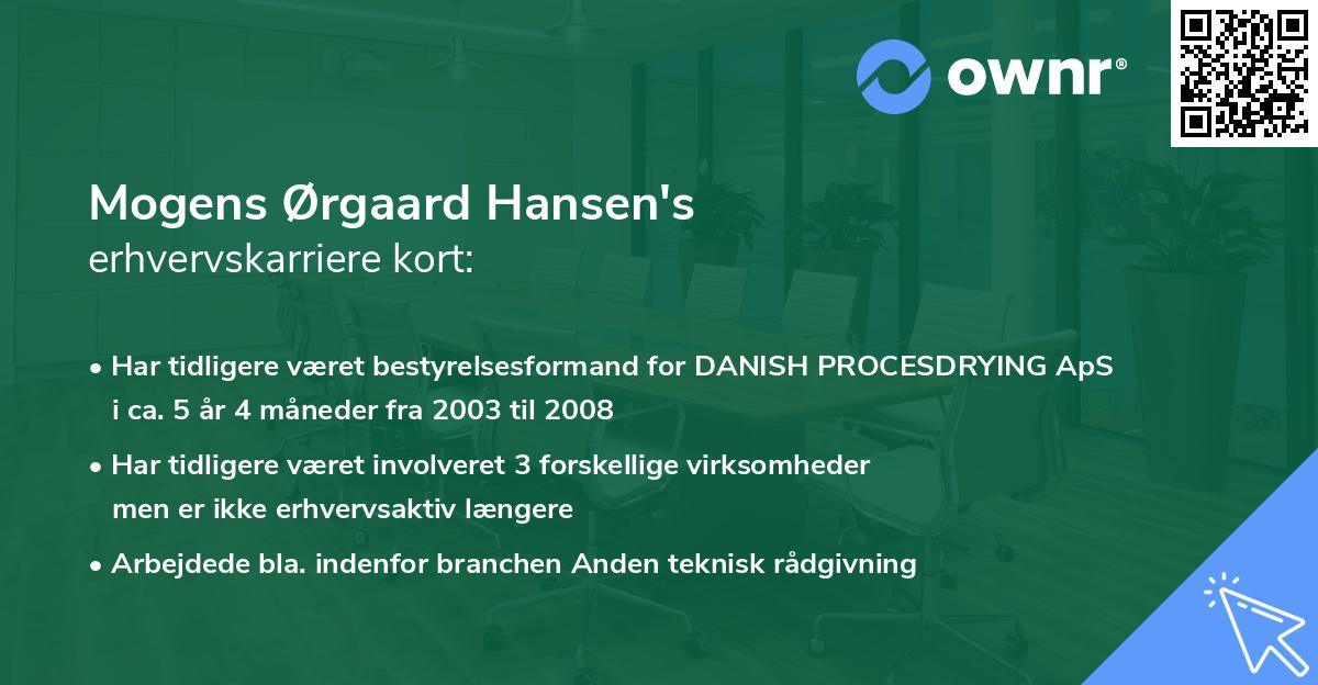 Mogens Ørgaard Hansen's erhvervskarriere kort