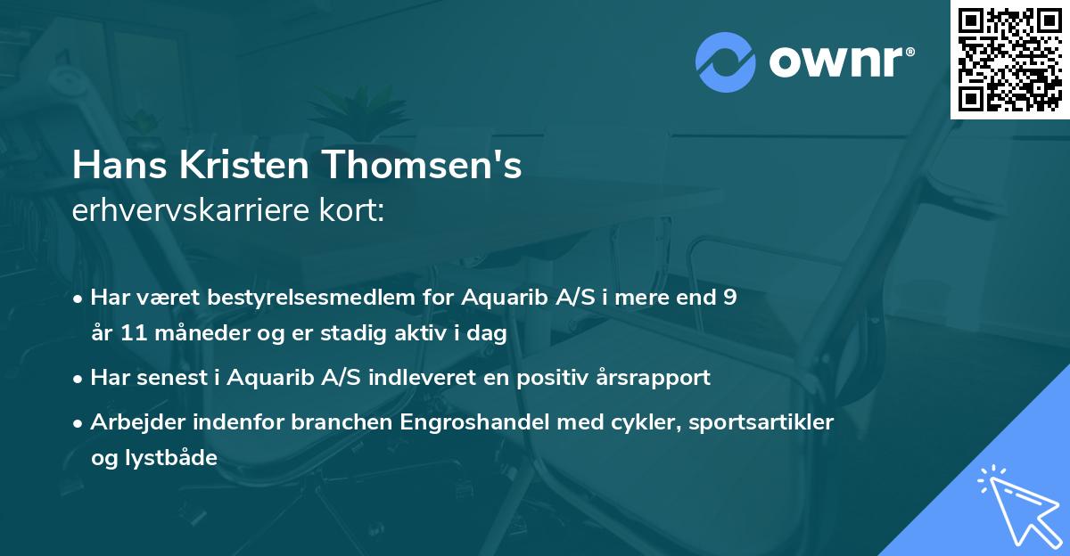 Hans Kristen Thomsen's erhvervskarriere kort