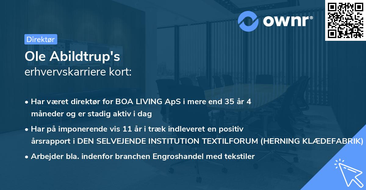 Ole Abildtrup's erhvervskarriere kort