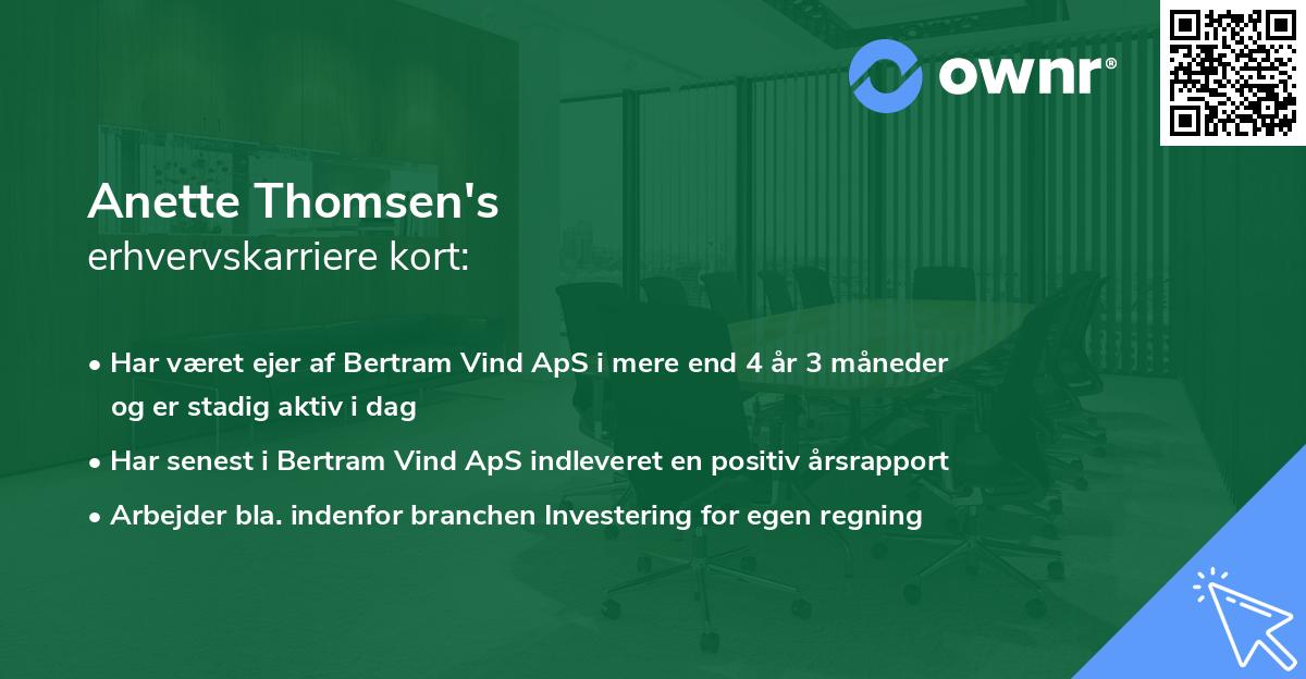 Anette Thomsen's erhvervskarriere kort