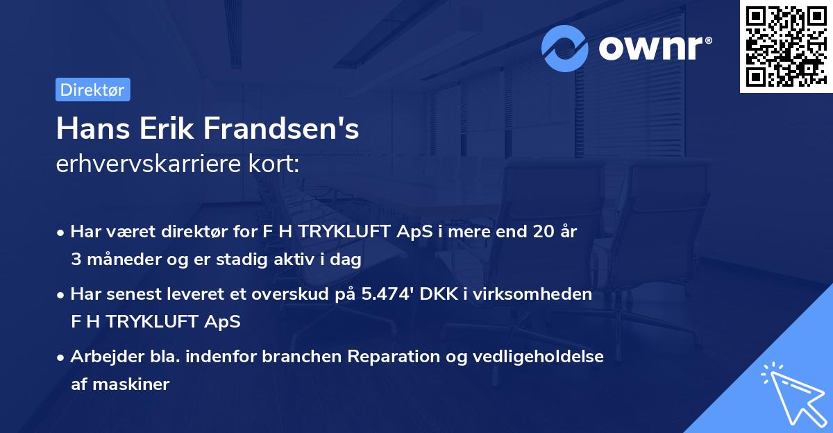 Hans Erik Frandsen's erhvervskarriere kort