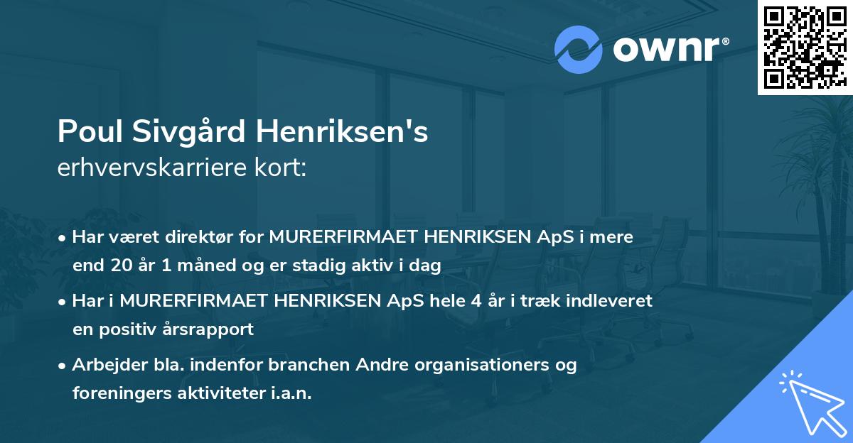 Poul Sivgård Henriksen's erhvervskarriere kort