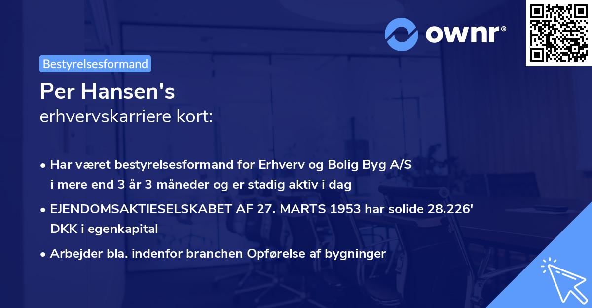 Per Hansen's erhvervskarriere kort
