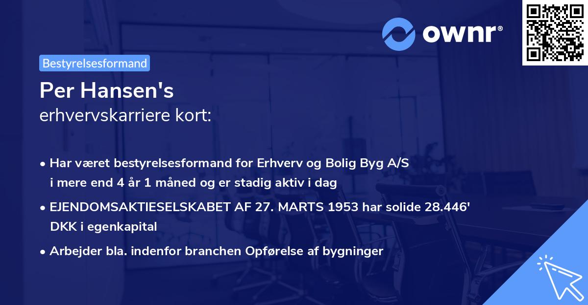Per Hansen's erhvervskarriere kort