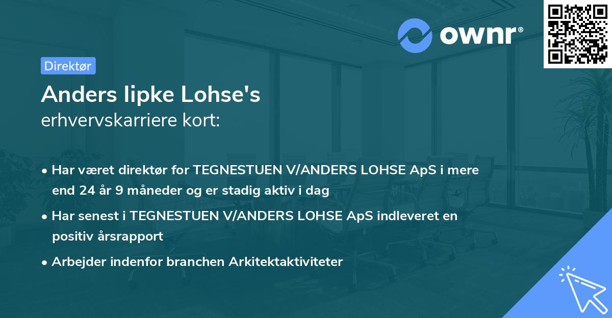Anders Iipke Lohse's erhvervskarriere kort