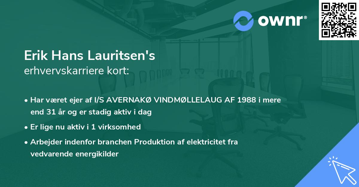 Erik Hans Lauritsen's erhvervskarriere kort