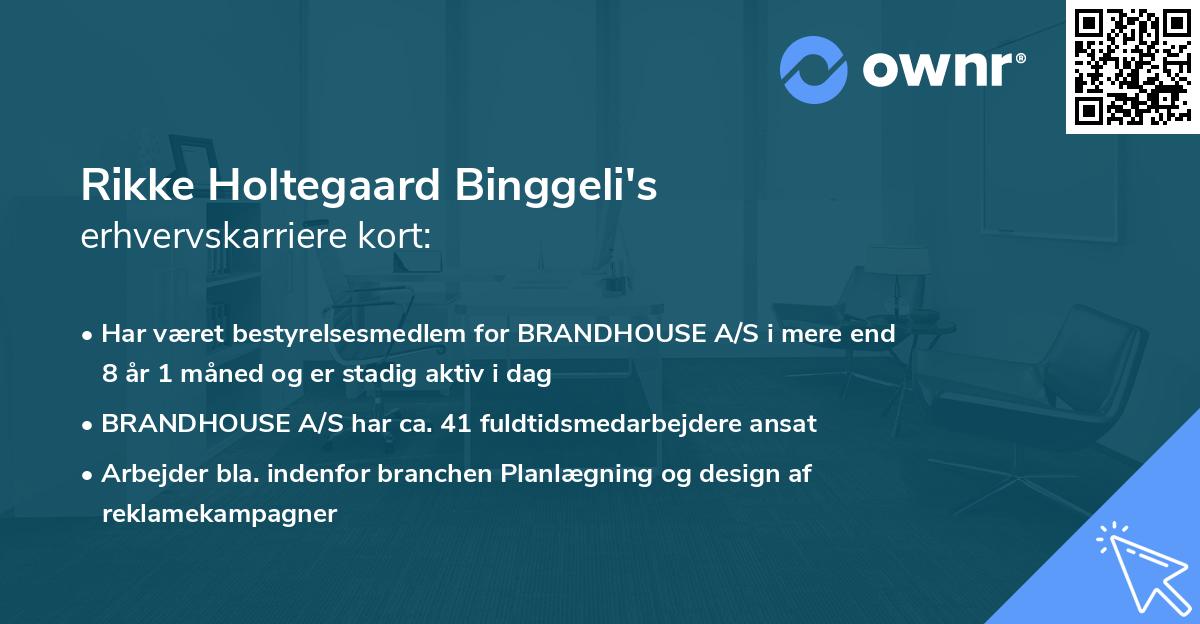 Rikke Holtegaard Binggeli's erhvervskarriere kort