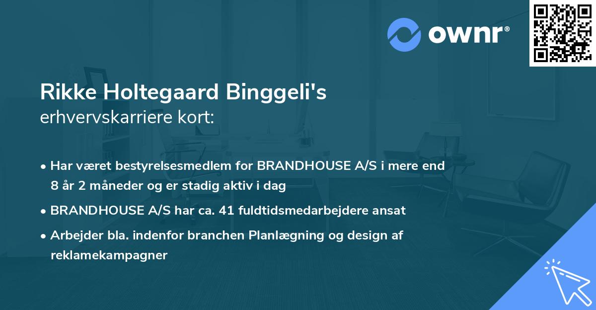 Rikke Holtegaard Binggeli's erhvervskarriere kort
