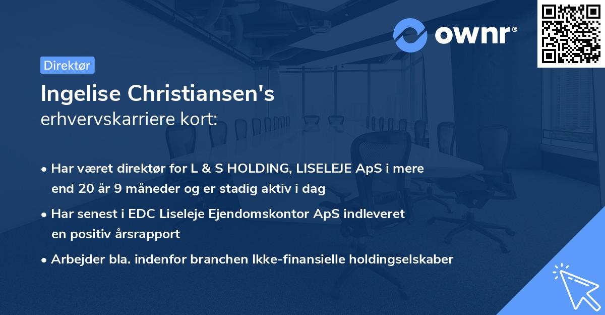 Ingelise Christiansen's erhvervskarriere kort