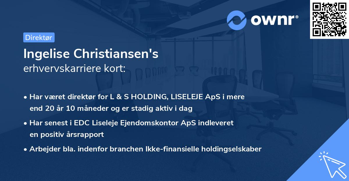 Ingelise Christiansen's erhvervskarriere kort