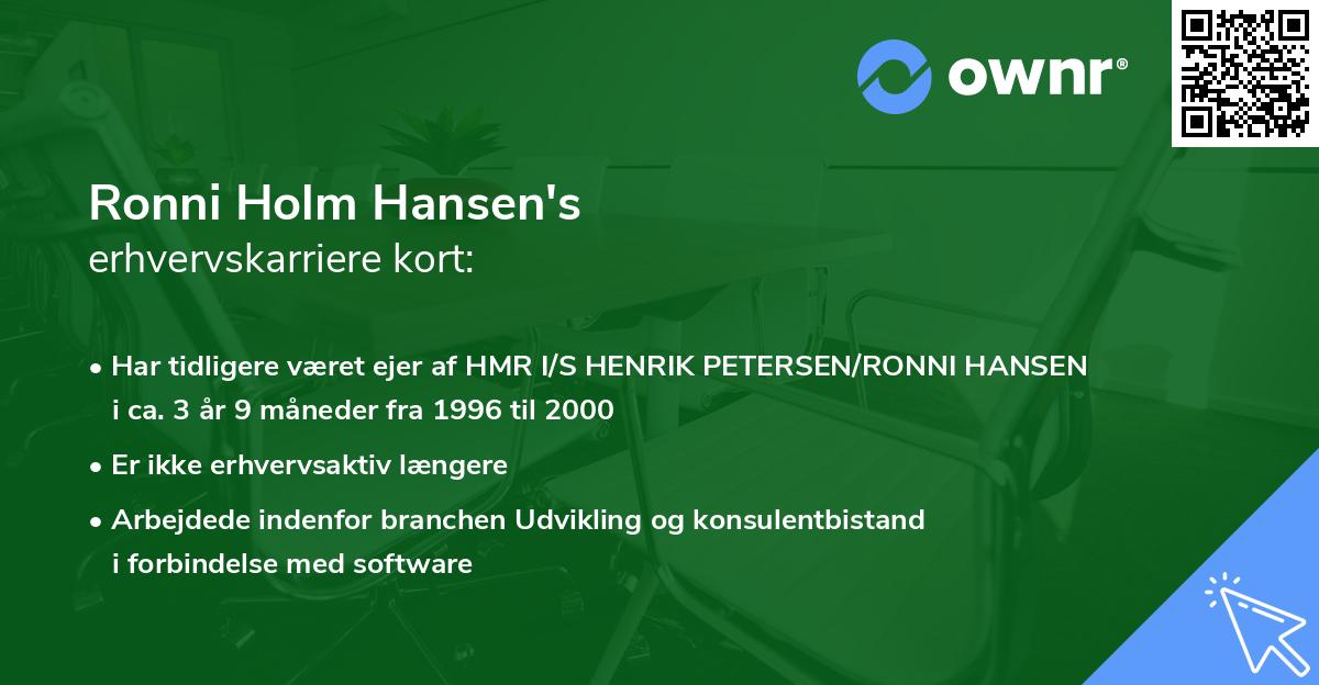 Ronni Holm Hansen's erhvervskarriere kort