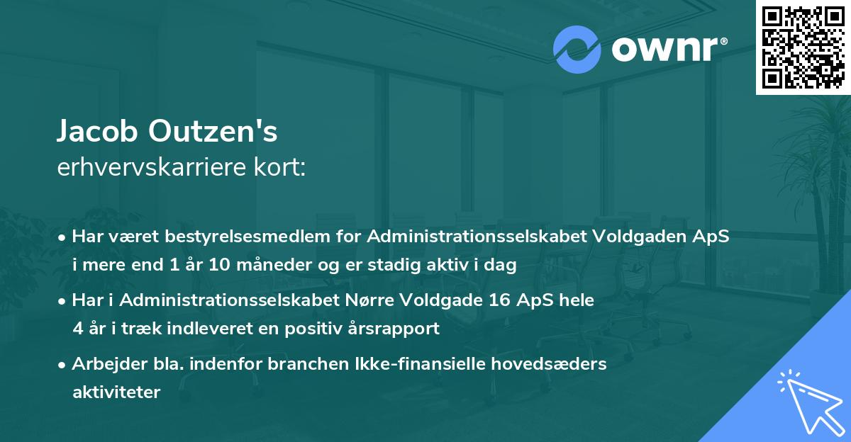 Jacob Outzen's erhvervskarriere kort