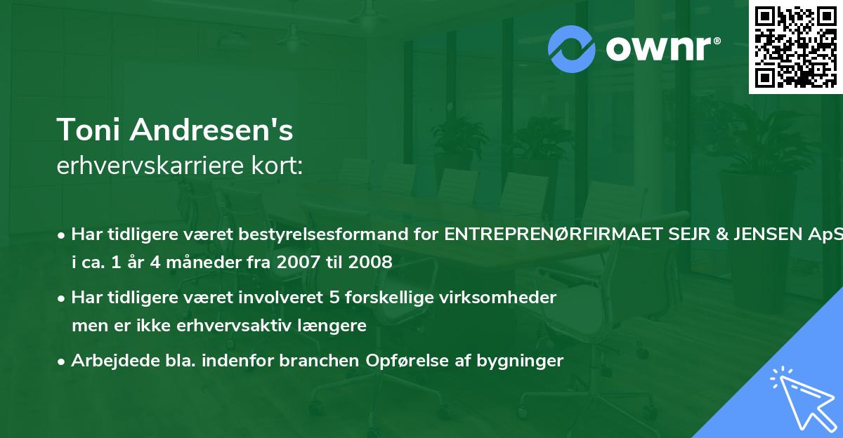 Toni Andresen's erhvervskarriere kort