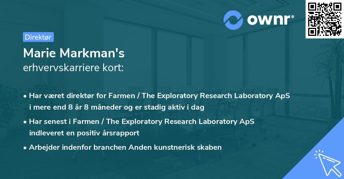 Marie Markman's erhvervskarriere kort