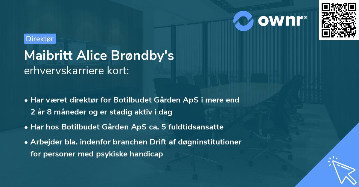 Maibritt Alice Brøndby's erhvervskarriere kort
