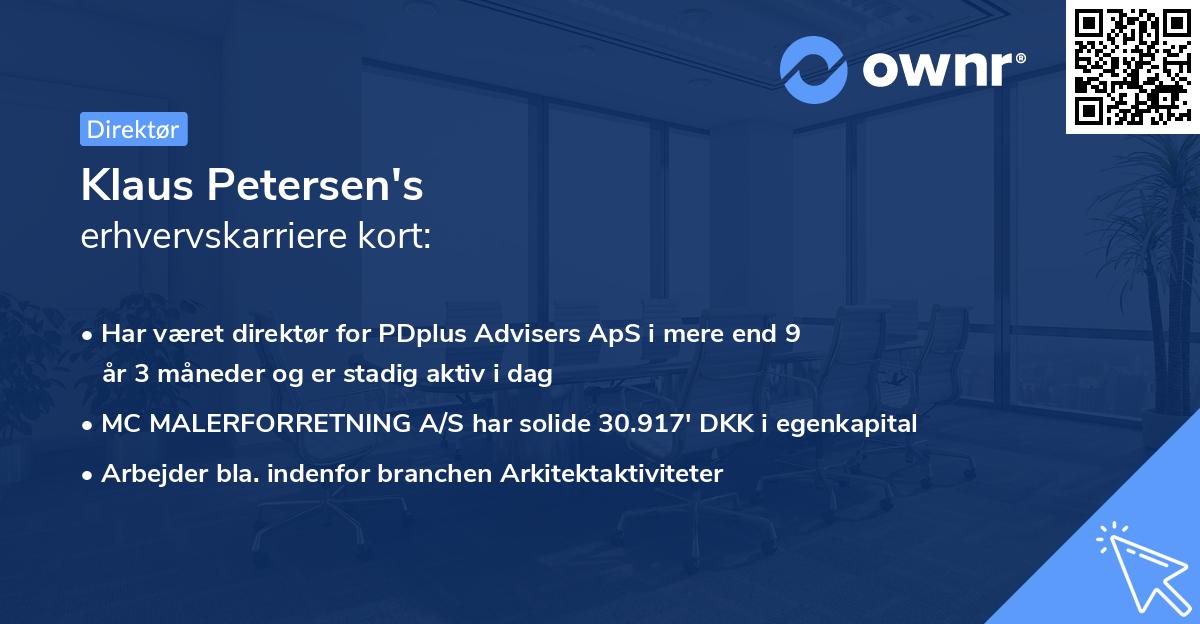 Klaus Petersen's erhvervskarriere kort