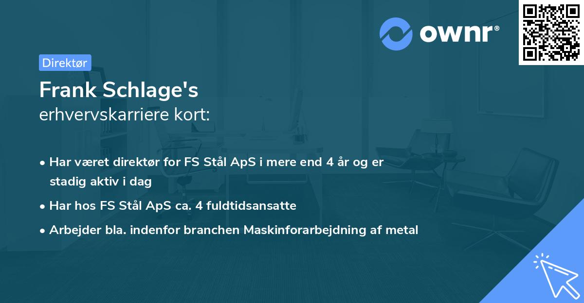 Frank Schlage's erhvervskarriere kort