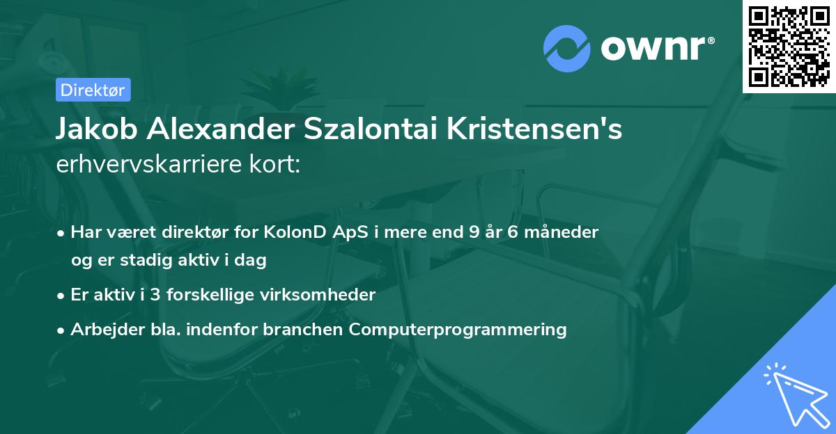 Jakob Alexander Szalontai Kristensen's erhvervskarriere kort
