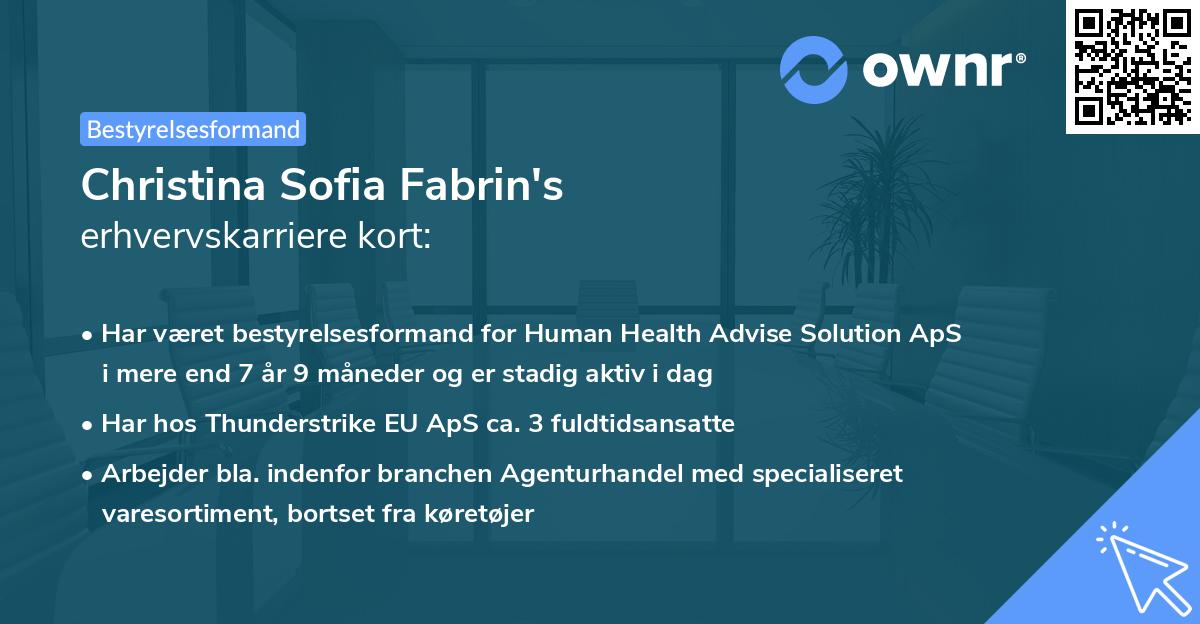 Christina Sofia Fabrin's erhvervskarriere kort