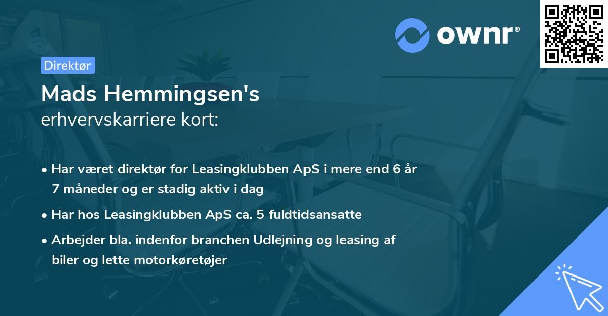 Mads Hemmingsen's erhvervskarriere kort