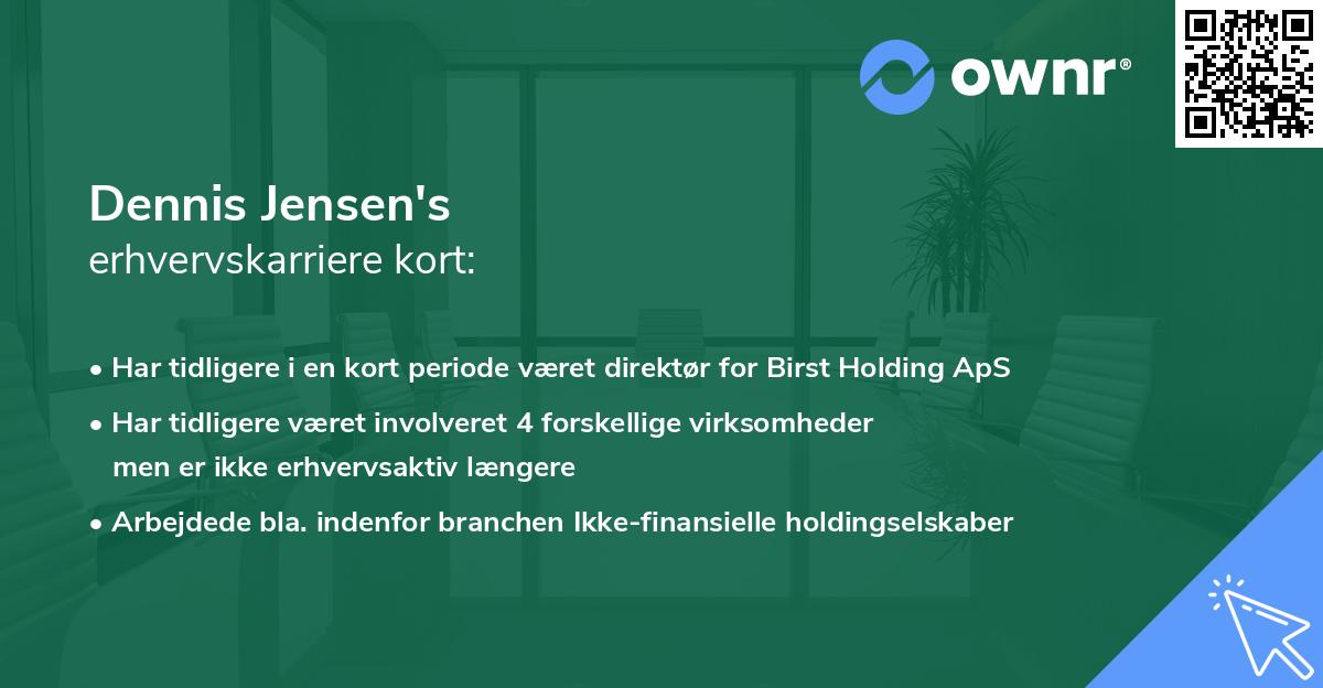Dennis Jensen's erhvervskarriere kort
