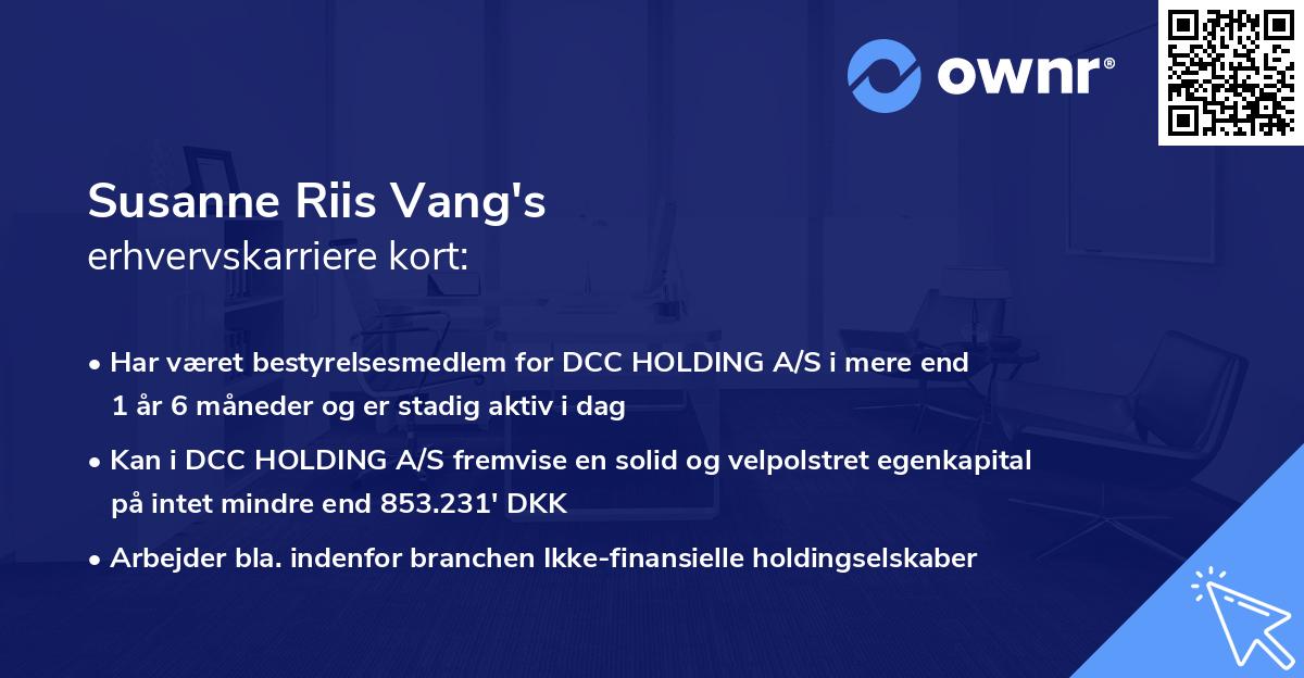 Susanne Riis Vang's erhvervskarriere kort