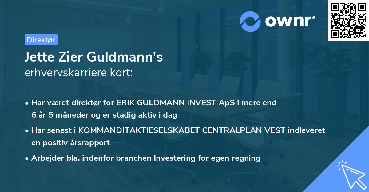 Jette Zier Guldmann's erhvervskarriere kort