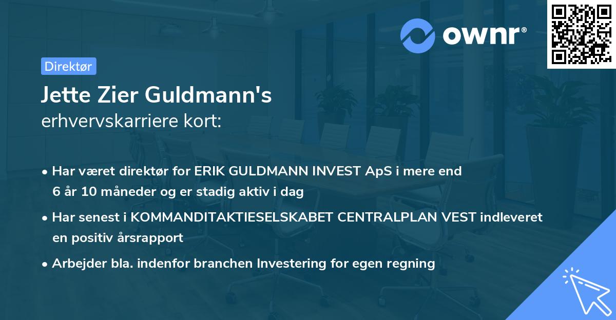 Jette Zier Guldmann's erhvervskarriere kort