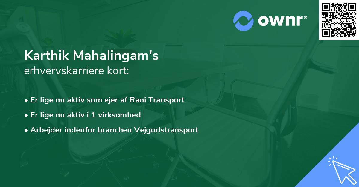 Karthik Mahalingam's erhvervskarriere kort