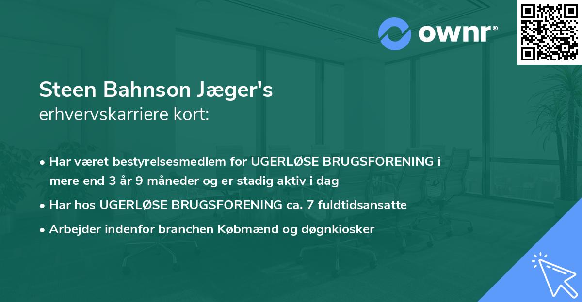 Steen Bahnson Jæger's erhvervskarriere kort