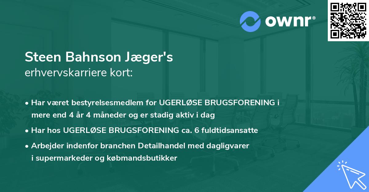 Steen Bahnson Jæger's erhvervskarriere kort