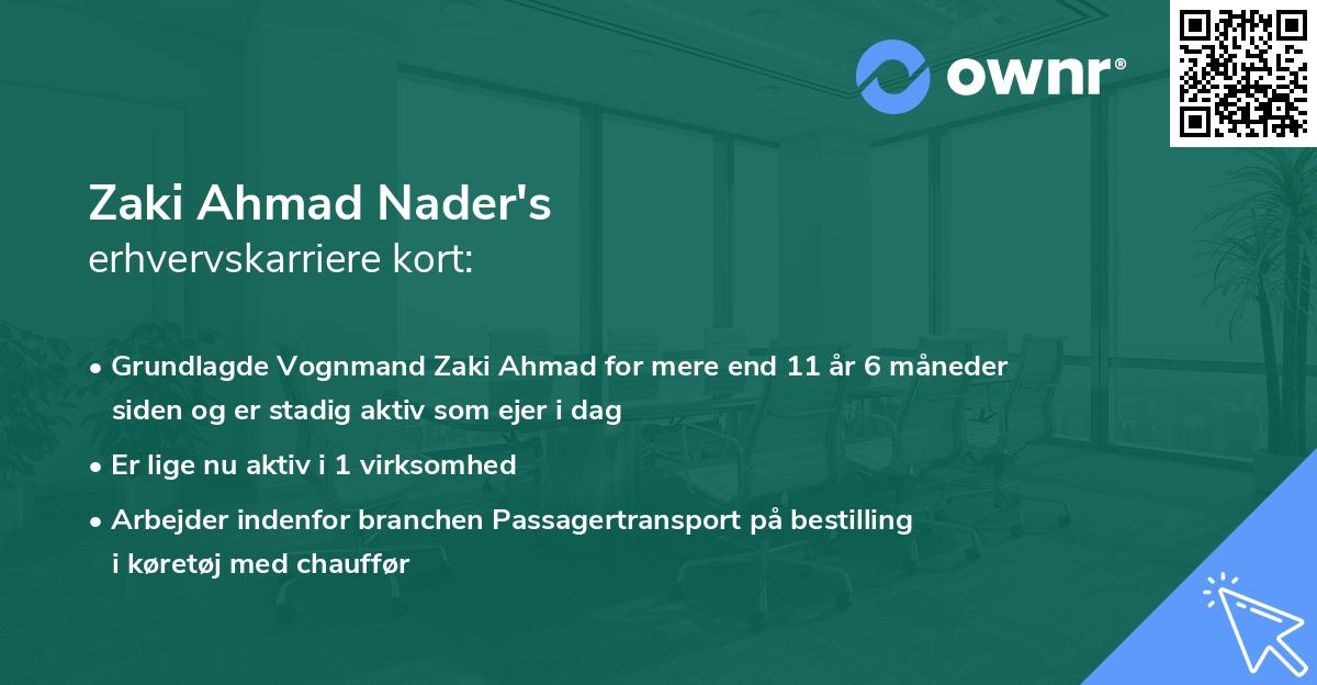 Zaki Ahmad Nader's erhvervskarriere kort