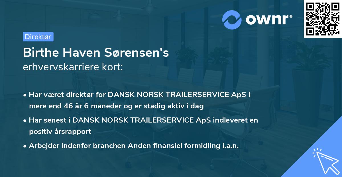 Birthe Haven Sørensen's erhvervskarriere kort