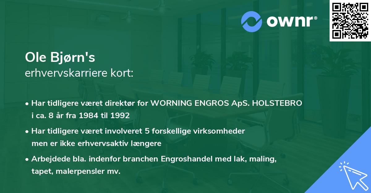 Ole Bjørn's erhvervskarriere kort