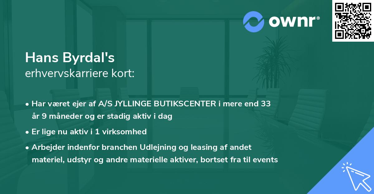 Hans Byrdal's erhvervskarriere kort