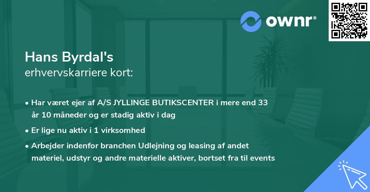 Hans Byrdal's erhvervskarriere kort
