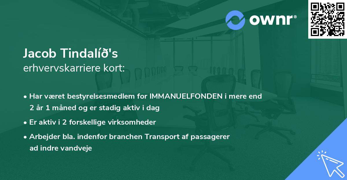 Jacob Tindalíð's erhvervskarriere kort